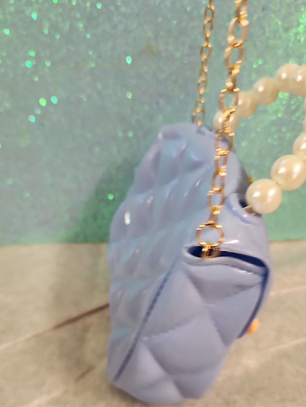 Lilac Quilted Pearl-Handle Crossbody Bag with Unicorn Accents - Picture 9 of 13